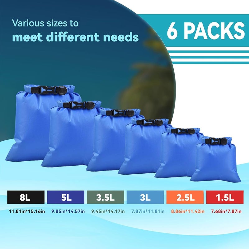 ILZAR Store 6PCS Dry Bags Waterproof, Lightweight Dry Bags for Kayaking Waterproof，Outdoor Waterproof Bag for Kayaking Hiking Boating Camping - Image 2